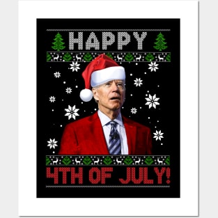 Funny Santa Joe Biden Happy 4th of July Ugly Christmas Sweater Posters and Art